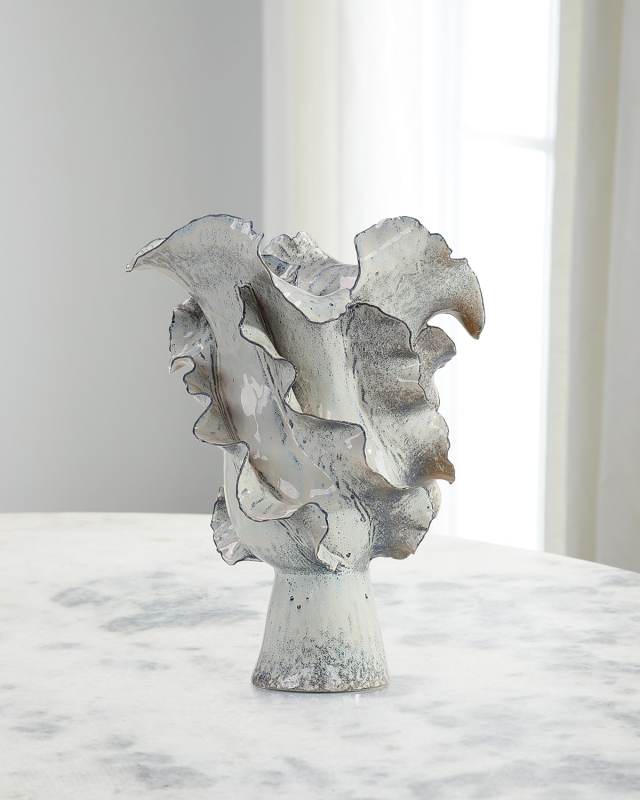 Waved Large Porcelain Vase, 16"